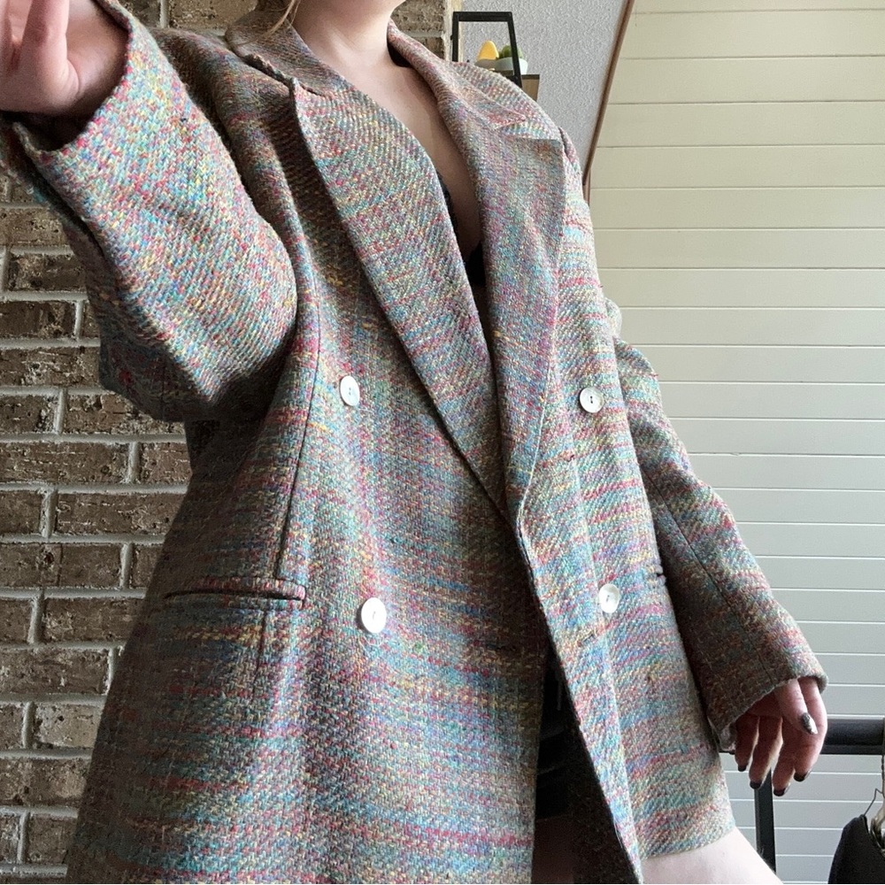 VTG 80s Retro Colorful Heavyweight Tweed Rainbow Blazer Suit Jacket